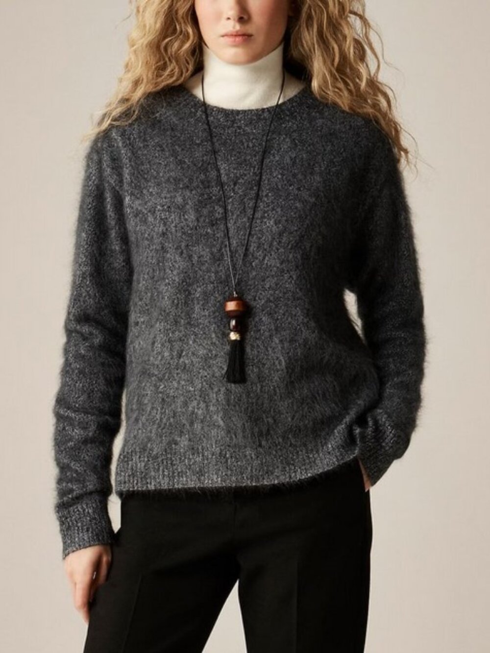 J. Crew Brushed cashmere marled relaxed crewneck sweater L